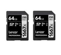 Lexar Professional 1667x Tarjeta SD 64GB, Paquete de 2, SDXC UHS-II Tarjeta de memoria, Hasta 250 MB/s de Lectura, Clase 10, U3, V60, SD para fotógrafo profesional, camarógrafo (LSD1667064G-B2NAA)