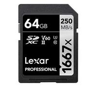 Lexar Professional 1667x Tarjeta SD 64GB SDXC UHS-II | Hasta 250 MB/s de Lectura, Clase 10, U3, V60, Para fotógrafo profesional, camarógrafo, entusiasta, LSD64GCB1667