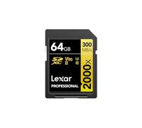 Lexar Professional 2000x Tarjeta SD 64GB, SDXC UHS-II Tarjeta de Memoria sin Lector, hasta 300MB/s de Lectura, Class 10, U3, V90 SD para DSLR, cámaras de Video en Calidad de Cine (LSD2000064G-BNNAG)
