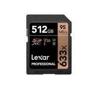 Lexar Profesional 633x Tarjeta SD 512GB, Tarjeta SDXC UHS-I, Hasta 95 MB/s de Lectura, para DSLR de gama media, Videocámara HD, Cámara 3D (LSD512CBEU633)