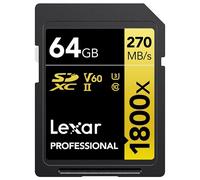 Lexar SDXC Professional 64GB 1800x UHS-II Serie Gold, Clase 10, U3, V60, Grabación de vídeo en 4K, Negro