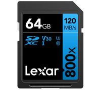 Lexar SDXC High-Performance 64GB 800x UHS-I Series Blue, Clase 10, U3, V30, Grabación de vídeo en 4K, Alta Velocidad de Transferencia, Negro/Azul