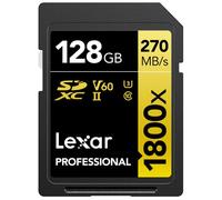 Lexar SDXC Professional 128GB 1800x UHS-II Serie Gold, Clase 10, U3, V60, Grabación de vídeo en 4K, Negro