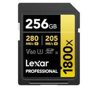 Lexar SDXC Professional 256GB 1800x UHS-II Serie Gold, Clase 10, U3, V60, Grabación de vídeo en 4K, Negro