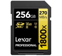 Lexar SDXC Professional 256GB 1800x UHS-II Serie Gold, Clase 10, U3, V60, Grabación de vídeo en 4K, Negro