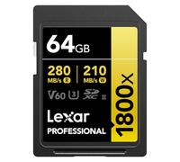 Lexar SDXC Professional 64GB 1800x UHS-II Serie Gold, Clase 10, U3, V60, Grabación de vídeo en 4K, Negro
