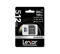 Lexar Silver Plus - Tarjeta micro SD de 512 GB, velocidad de lectura de hasta 205 MB/s, velocidad de escritura de 150 MB/s, tarjeta de memoria micro SD con adaptador SD, UHS-I, A2, U3, V30, clase 10,