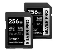 Lexar Silver Pro SDXC UHS-II - Tarjeta de Memoria Profesional de 256 GB (Paquete de 2), C10, U3, V60, Video Full HD y 4K, hasta 280 MB/s de Lectura, para fotógrafos Profesionales, videógrafos,