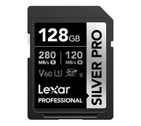 Lexar SILVER PRO Tarjeta SD de 128GB, tarjeta de memoria SD UHS-II, V60, U3, C10, lectura de hasta 280MB/s, escritura de 120MB/s, tarjeta SDXC para DSLR/cámara/fotógrafo/videógrafo (LSDSIPR128G-BNNAA)
