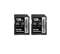 Lexar SILVER PRO Tarjeta SD de 2x128GB, tarjeta de memoria SD UHS-II, V60, U3, C10, lectura de hasta 280MB/s/escritura de 120MB/s, tarjeta SDXC para DSLR/cámara/fotógrafo/videógrafo(LSDSIPR128G-B2NAA)
