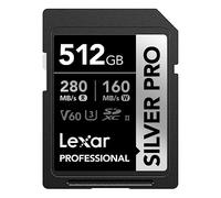 Lexar SILVER PRO Tarjeta SD de 512GB, tarjeta de memoria SD UHS-II, V60, U3, C10, lectura de hasta 280MB/s, escritura de 160MB/s, tarjeta SDXC para DSLR/cámara/fotógrafo/videógrafo (LSDSIPR512G-BNNAA)