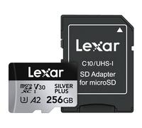 Lexar Tarjeta de Memoria microSDXC Professional Silver Plus de 256 GB con Adaptador SD, UHS-I, C10, U3, V30, Full-HD y Video 4K, hasta 205/150 MB/s de Lectura/Escritura, para videógrafos, Jugadores