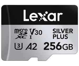 Lexar Tarjeta de Memoria microSDXC Professional Silver Plus de 256 GB con Adaptador SD, UHS-I, C10, U3, V30, Full-HD y Video 4K, hasta 205/150 MB/s de Lectura/Escritura, para videógrafos, Jugadores
