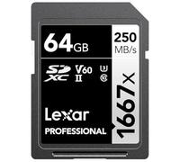 Lexar Tarjeta de Memoria SDXC Profesional de 64 GB 1667x, UHS-II, C10, U3, V60, vídeo Full-HD y 4K, hasta 250 MB/s de Lectura, para fotógrafos Profesionales, videógrafos, entusiastas (LSD64GCBNA1667)