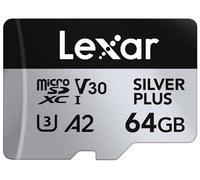 Lexar Tarjeta Micro SD 64 GB Silver Plus, Tarjeta de Memoria Micro SD con Adaptador, Tarjeta Microsdxc TF hasta 205 MB/s, A2, U3, Clase 10, V30, Full HD y 4K UHD para Cámara, Teléfono, Videoconsola