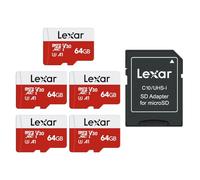 Lexar Tarjeta Micro SD de 64 GB con Adaptador, 5 Paquetes, hasta 100 MB/s | A1, U3, C10, V30, Memoria microSDXC , Micro SD Card para Nintendo Switch, Tableta, Videocámara
