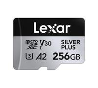 Lexar Tarjeta Micro SD Silver Plus de 256 GB de hasta 205 MB/s, tarjeta de memoria flash MicroSDXC UHS-I con adaptador, C10, U3, A2, V30, Full HD, 4K UHD, tarjeta TF de alta velocidad para dron