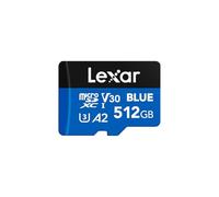 Lexar Tarjeta microSDXC UHS-I de 512 GB azul con adaptador, hasta 160 MB/s, C10, U3, A2, V30, Full HD, 4K UHD, tarjeta de memoria flash TF de alta velocidad