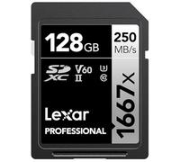 Lexar Tarjeta Profesional 1667X 128GB SDXC Uhs-II/U3 (LSD128CBNA1667) | Hasta 250 MB/s de lectura, UHS-II, V60, U3, Clase 10, video 4K, video Full HD