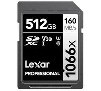 Lexar Tarjeta Profesional SDXC UHS-I de 1066 x 512 GB, Serie Plateada, hasta 160 MB/s de Lectura, para cámaras DSLR y sin Espejo (LSD1066512G-BNNNU)