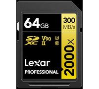 Lexar Tarjeta Profesional SDXC UHS-II de 2000 x 64 GB sin Lector, hasta 300 MB/s de Lectura (LSD2000064G-BNNNU)