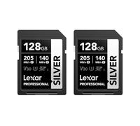 Lexar Tarjeta SD 128 GB Silver, hasta 205 MB/s de Lectura, Paquete de 2, Tarjeta de Memoria SDXC UHS-I, Clase 10, U3, V30, SD Card para Fotógrafos Profesionales, Videógrafos y Entusiastas