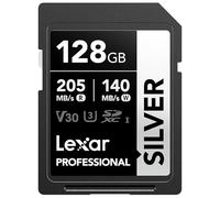 Lexar Tarjeta SD 128 GB Silver, hasta 205 MB/s de Lectura, Tarjeta de Memoria SDXC UHS-I, Clase 10, U3, V30, SD Card para Fotógrafos Profesionales, Videógrafos y Entusiastas