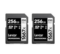 Lexar Tarjeta SD Profesional de 256 GB (Paquete de 2) 1667x, UHS-II, C10, U3, V60, Full HD, 4K, Tarjeta de Memoria SDXC de Lectura de hasta 250 MB/s, para fotógrafos Profesionales, videógrafos