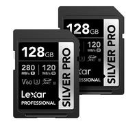 Lexar Tarjeta SD Profesional Silver Pro de 128 GB (2 Unidades), UHS-II, C10, U3, V60, Full HD, 4K, Tarjeta de Memoria SDXC de Lectura de hasta 280 MB/s, para fotógrafos Profesionales, videógrafos