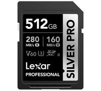 Lexar Tarjeta SD Profesional Silver Pro de 512 GB, UHS-II, C10, U3, V60, Full HD, 4K, Tarjeta de Memoria SDXC de Lectura de hasta 280 MB/s, para fotógrafos Profesionales, videógrafos, entusiastas