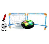 LEXIBOOK Aerofoot, Disco de fútbol aerodeslizador, 2 porterías, Bomba y balón Hinchable incluidos, rápido y dinámico, Efectos Luminosos, Bordes de Espuma antichoque, Recargable, JG981LXB