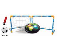 LEXIBOOK, Aerofoot, Disco de fútbol aerodeslizador, 2 porterías, Bomba y balón Inflable incluidos, se desliza fácilmente, Efectos de luz, Bordes de Espuma antichoque, Recargable, JG981
