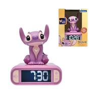 LEXIBOOK, Disney Stitch, Reloj Despertador con luz Nocturna Angel, Sonidos y melodías, Pantalla LCD retroiluminada, Luminoso, Snooze, Rosa, RL800D1