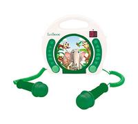 Lexibook, Animales, Reproductor de CD portátil con micrófonos, Reproductor de música, Repetición y programación, Karaoke, Toma para Auriculares, Blanco/Verde, RCDK100ANX