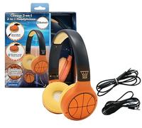 Lexibook, Baloncesto, Auriculares 2 en 1 Bluetooth y con Cable con micrófono y botón de Control, Plegables y Ajustables, Batería Recargable de Larga duración, Naranja, HPBT010BA