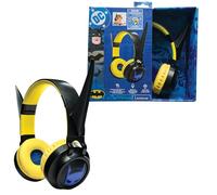 LEXIBOOK, Batman, Auriculares Bluetooth, HPBT015BAT | Bluetooth y cable 2 en 1, diseño 3D, luces, volumen limitado, negro/amarillo