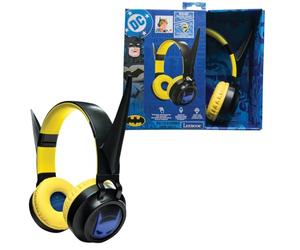 LEXiBOOK, Batman, HPBT015BAT - Auriculares Plegables con Bluetooth y Cable con diseño 3D del Universo Batman y limitación de Volumen, Negro y Amarillo