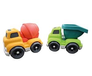 LEXIBOOK, Bio Toys, Conjunto de Coches de Juguete parcialmente Hechos de Fibras de Trigo, Camión hormigonera y Camión volquete, Amarillo, Naranja, Verde, BIOC07