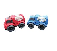 LEXIBOOK, Bio Toys, Conjunto de Coches de Juguete parcialmente Hechos de Fibras de Trigo, Policía y Bombero para niños, Rojo/Azul, BIOC01