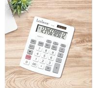 LEXIBOOK - Calculadora de Oficina de 12 dígitos con Pantalla LCD - 8 Funciones - Teclas Grandes - Solar y Pilas - Blanco/Gris - C129LXB