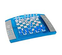 Lexibook ChessLight® - Juego de ajedrez electrónico con teclado sensible al tacto y efectos de luz y sonido, 32 piezas, 64 niveles de dificultad, batería o enchufe, azul/gris, LCG3000