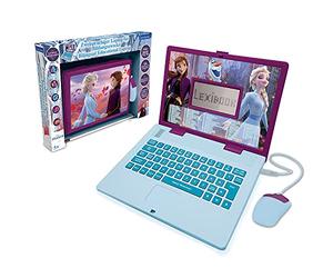 Lexibook Computadora portátil Disney Frozen 2, educativa y bilingüe, para niñas, con 124 actividades para aprender, jugar y música con Elsa y Anna-azul/morado, JC598fzi3, 24 x 18 x 3,6 centímetros