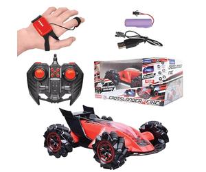 LEXIBOOK, Crosslander® Fire, Coche teledirigido, 12km/h, tracción a Las 4 Ruedas, Chorro de Humo, Efectos de luz y Sonido, Mando a Distancia y Pulsera de Control gestual incluidos, Recargable, RC60