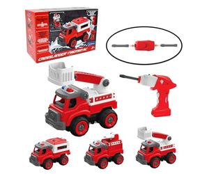 LEXIBOOK, Crosslander® Fireman RC, Camión de Bomberos teledirigido para Montar, 3 construcciones posibles, 33 Piezas, Destornillador eléctrico y Manual incluidos, RCP25