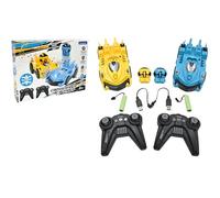 LEXIBOOK, Crosslander RC Bumper, Juego de 2 Coches de Choque radiocontrol, hasta 12 km/h, 2 Personajes extraíbles, Efectos de luz y Sonido, Amarillo/Azul, RC2