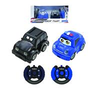 LEXIBOOK, Crosslander® Twin, Juego de 2 Coches radiocontrol (Coche de policía, Coche de ladrón), hasta 12 km/h, Efectos de luz y Sonido, 2 mandos a Distancia, Negro/Azul, RC12LXB