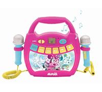 Lexibook Disney Minnie-Reproductor de música de Karaoke portátil para niños-Micrófonos, Efectos de luz, Bluetooth, Grabación y Cambio de Voz, Baterías Recargables