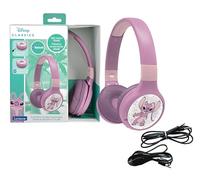 LEXIBOOK, Disney Stitch, Angel - Auriculares 2 en 1 con Cable y Bluetooth con micrófono y Botones de Control, Plegables y Ajustables, batería de Larga duración, Rosa, HPBT010D1