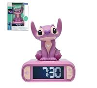 LEXIBOOK, Disney Stitch, Reloj Despertador con luz Nocturna Angel, Sonidos y melodías, Pantalla LCD retroiluminada, Luminoso, Snooze, Rosa, RL800D1