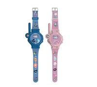 Lexibook, Disney Stitch, Relojes Walkie-Talkie, 2 Piezas, Alcance hasta 200m, Linterna, Brújula, Recargable, Azul y Rosa, DMWTW1D